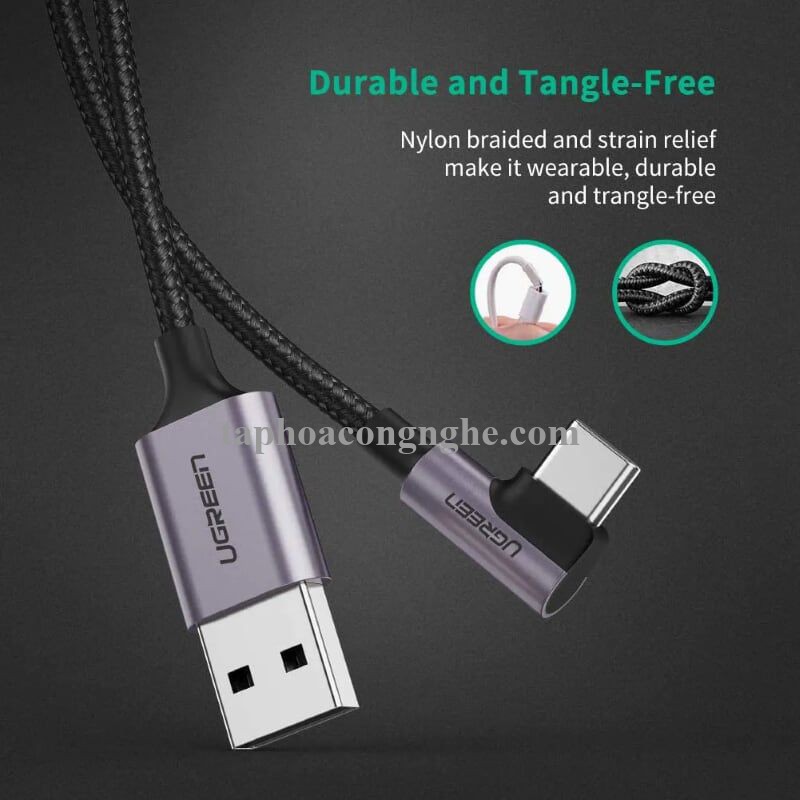 Ugreen 50940 0.5M 3A màu đen USB Type-C cáp bẻ góc 90 độ US284 30050940